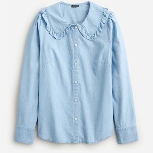 J Crew Ruffle Collar Chambray Denim Blouse 0